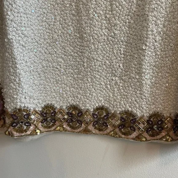 Calypso St. Barth Sequin Linen Mini Dress Size M White Pink Boho Resortwear - Picture 8 of 9